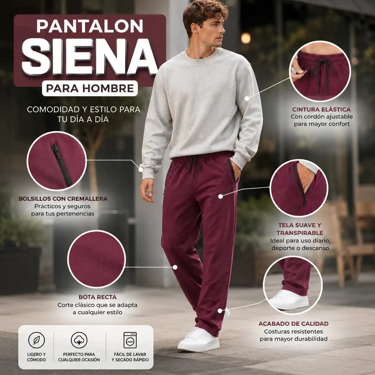 PROMO! PANTALON SUDADERA SIENA BOTA RECTA PARA HOMBRE: perfecto para el dia a dia.