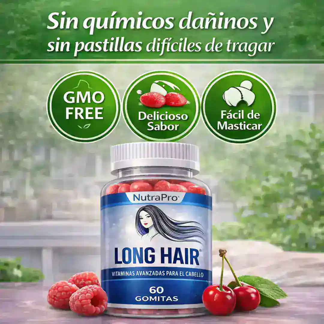 Long Hair Gomitas con Biotina- Recupera la fuerza y el brillo de tu cabello desde la raíz.