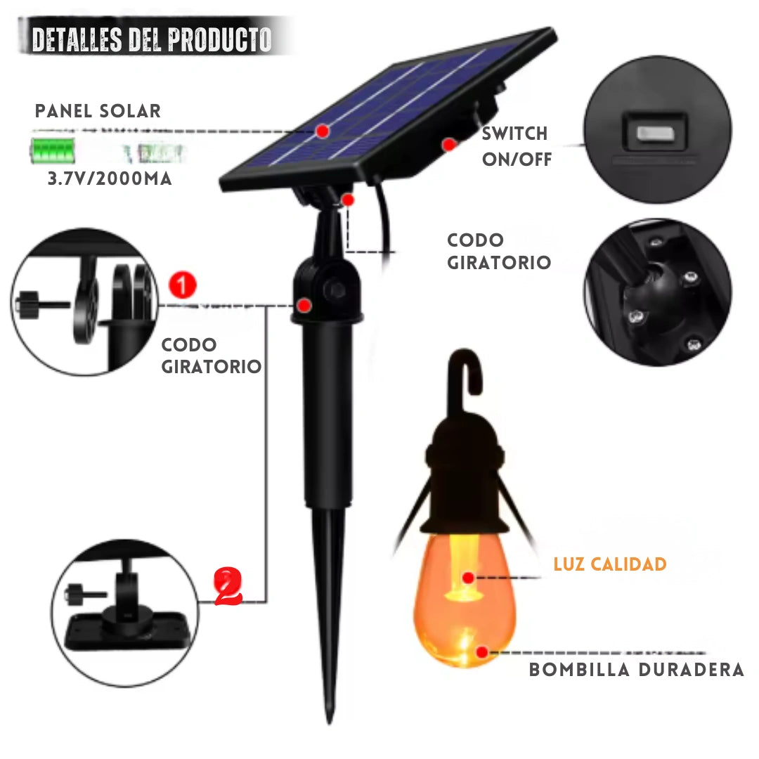 Guirnalda LED con panel solar para exteriores - Ilumina tus espacios y ahorra energía eléctrica🎁HOY 50%DCTO