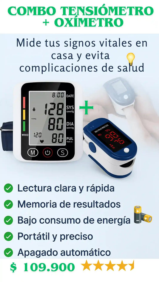 Combo Oxímetro + Tensiómetro  Medplus - Toma tus signos rápidamente y en la comodidad de tu casa 🎁HOY 50% DCTO