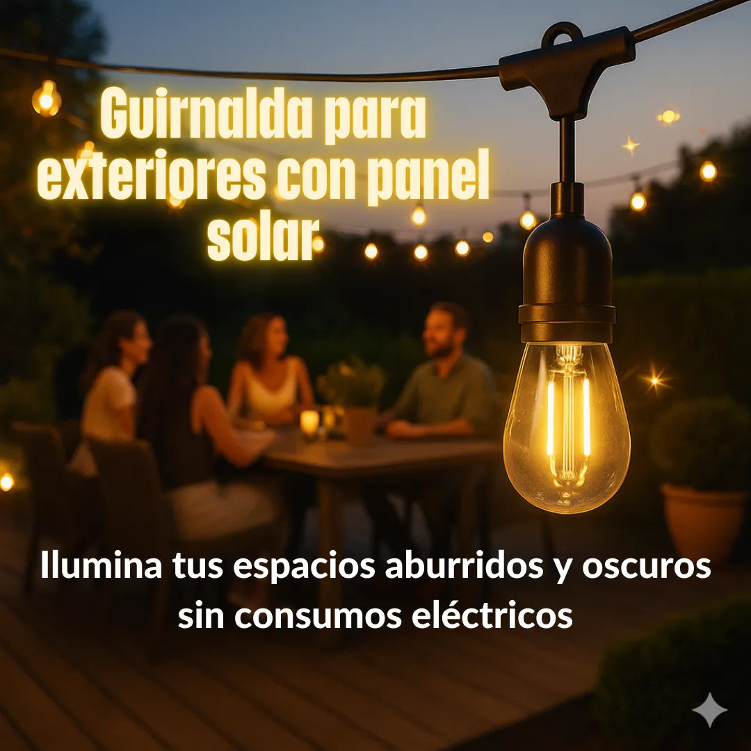 Guirnalda LED con panel solar para exteriores - Ilumina tus espacios y ahorra energía eléctrica🎁HOY 50%DCTO