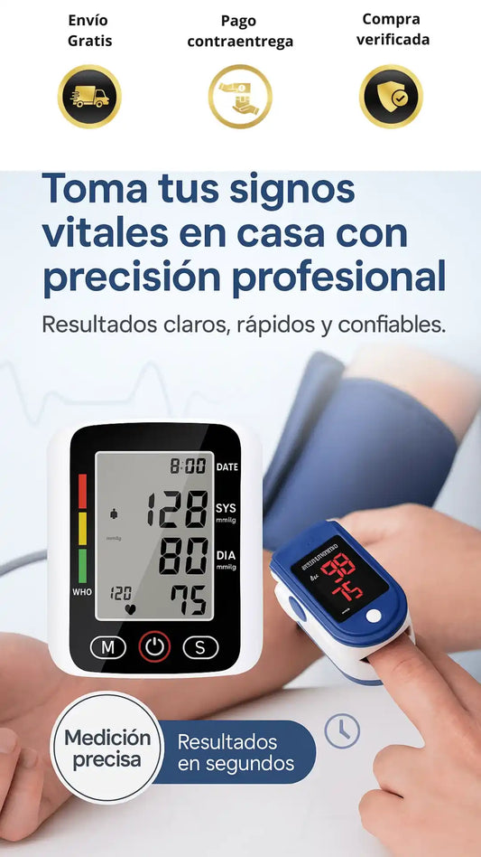 Combo Oxímetro + Tensiómetro  Medplus - Toma tus signos rápidamente y en la comodidad de tu casa 🎁HOY 50% DCTO