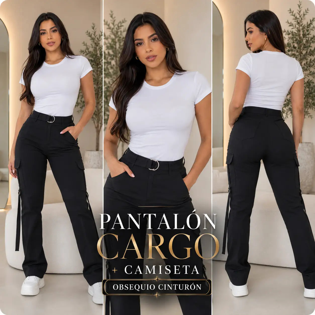 PROMO! PANTALON CARGO + CAMISETA BLANCA 🎁OBSEQUIO CINTURON.🎁
