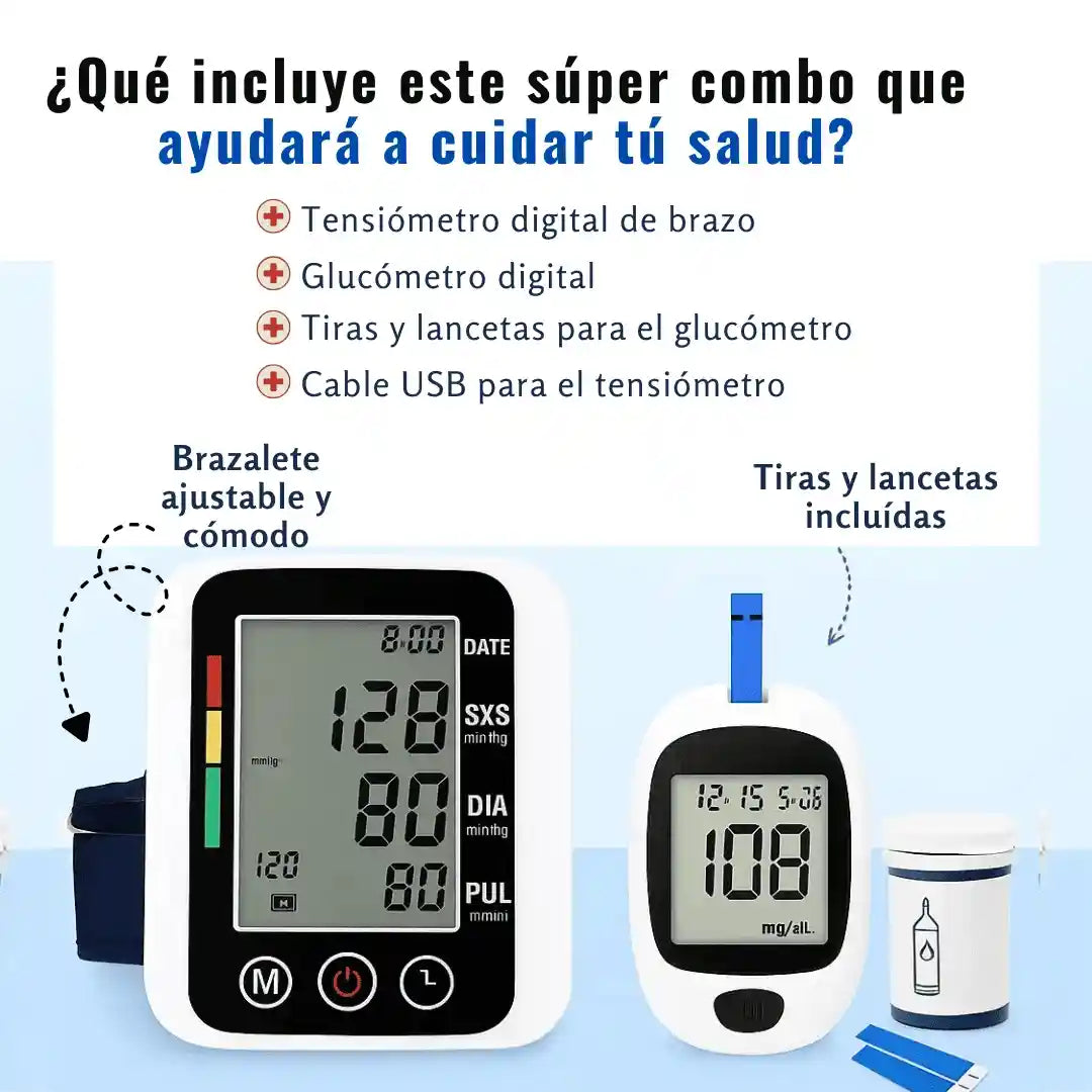 Combo Tensiómetro + Glucómetro Medplus - Toma tus signos rápidamente y en la comodidad de tu casa 🎁 HOY 50% DCTO