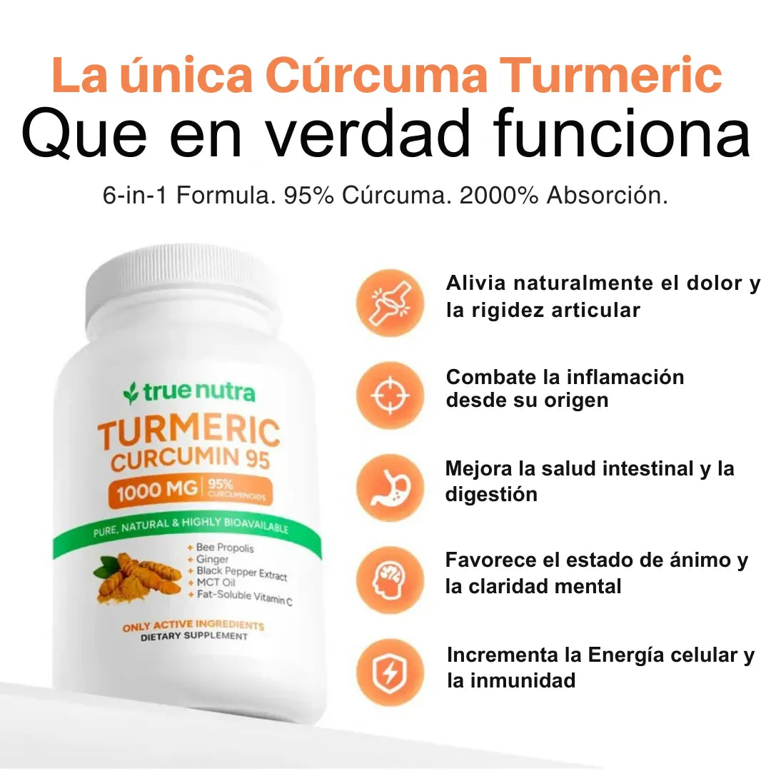 Cápsulas de Cúrcuma - Reduce la inflamación y mejora la salud intestinal y digestión.