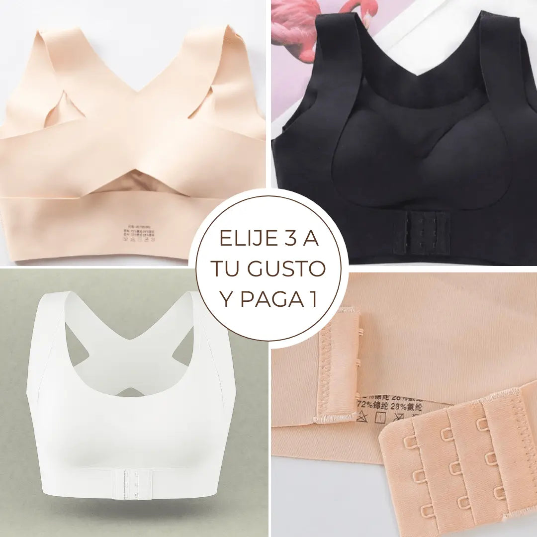 PAGA 1 y LLEVA 3 Brasier corrector de Postura con copa universal -  Corrige tu postura y realza tus senos sin apretar🎁(Blanco, negro y beige)