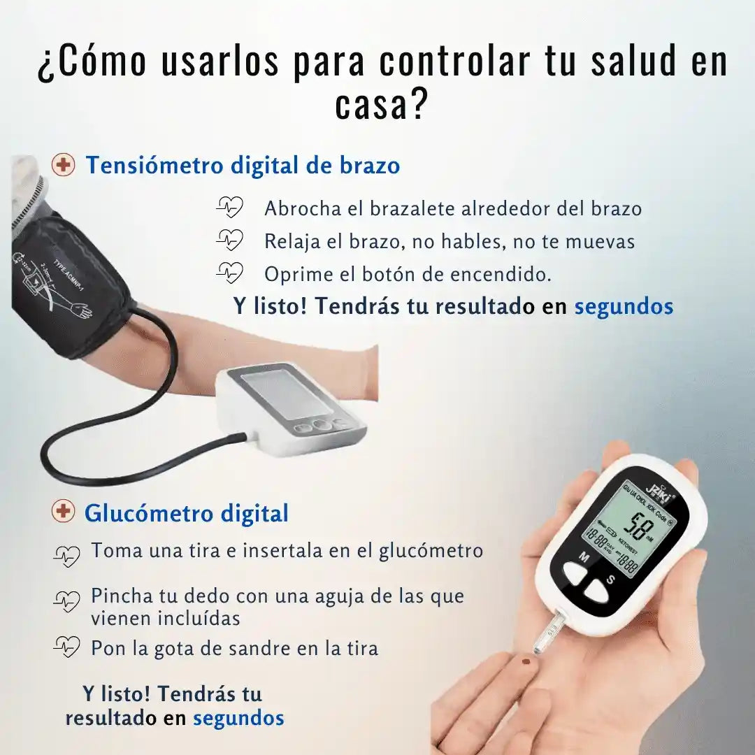 Combo Tensiómetro + Glucómetro Medplus - Toma tus signos rápidamente y en la comodidad de tu casa 🎁 HOY 50% DCTO