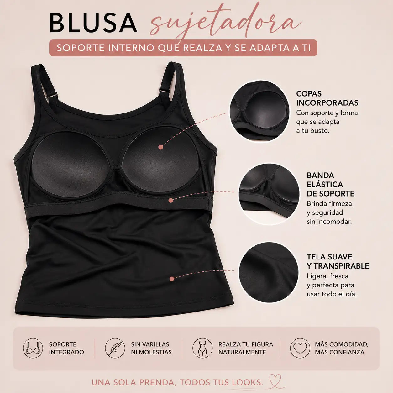 OFERTA! PAGA 1  Y LLEVA 2- BLUSA CON SUJETADOR, Dos prendas en una, mayor comodidad!