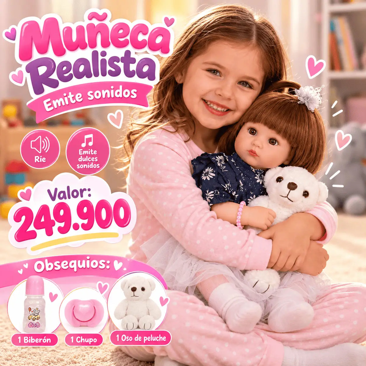 Muñeca de Aspecto Realista - Con Función de Sonido 🎁 GRATIS ACCESORIOS