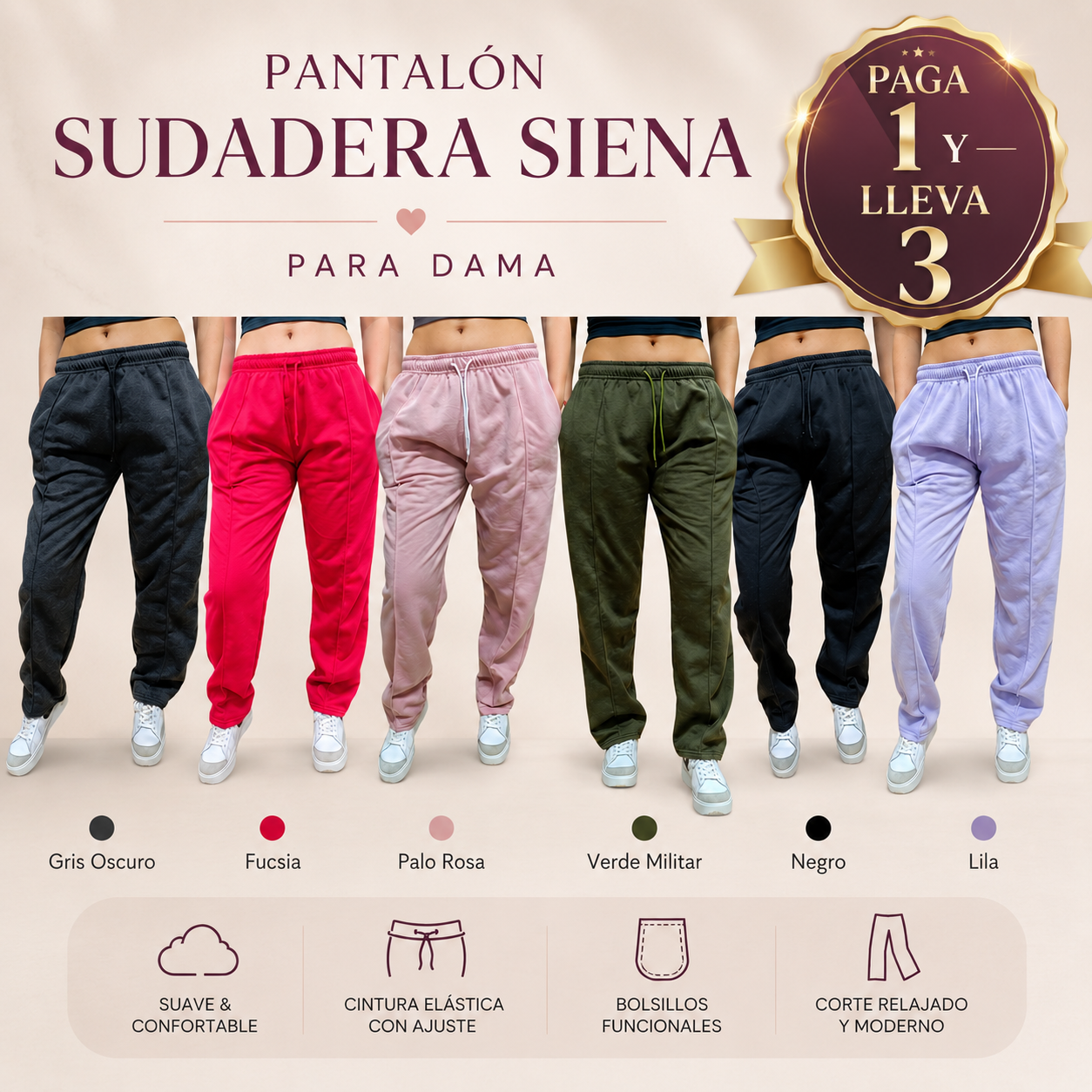 SET X 3 PANTALON SUDADERA SIENA; Comodidad y Estilo Todos los Días