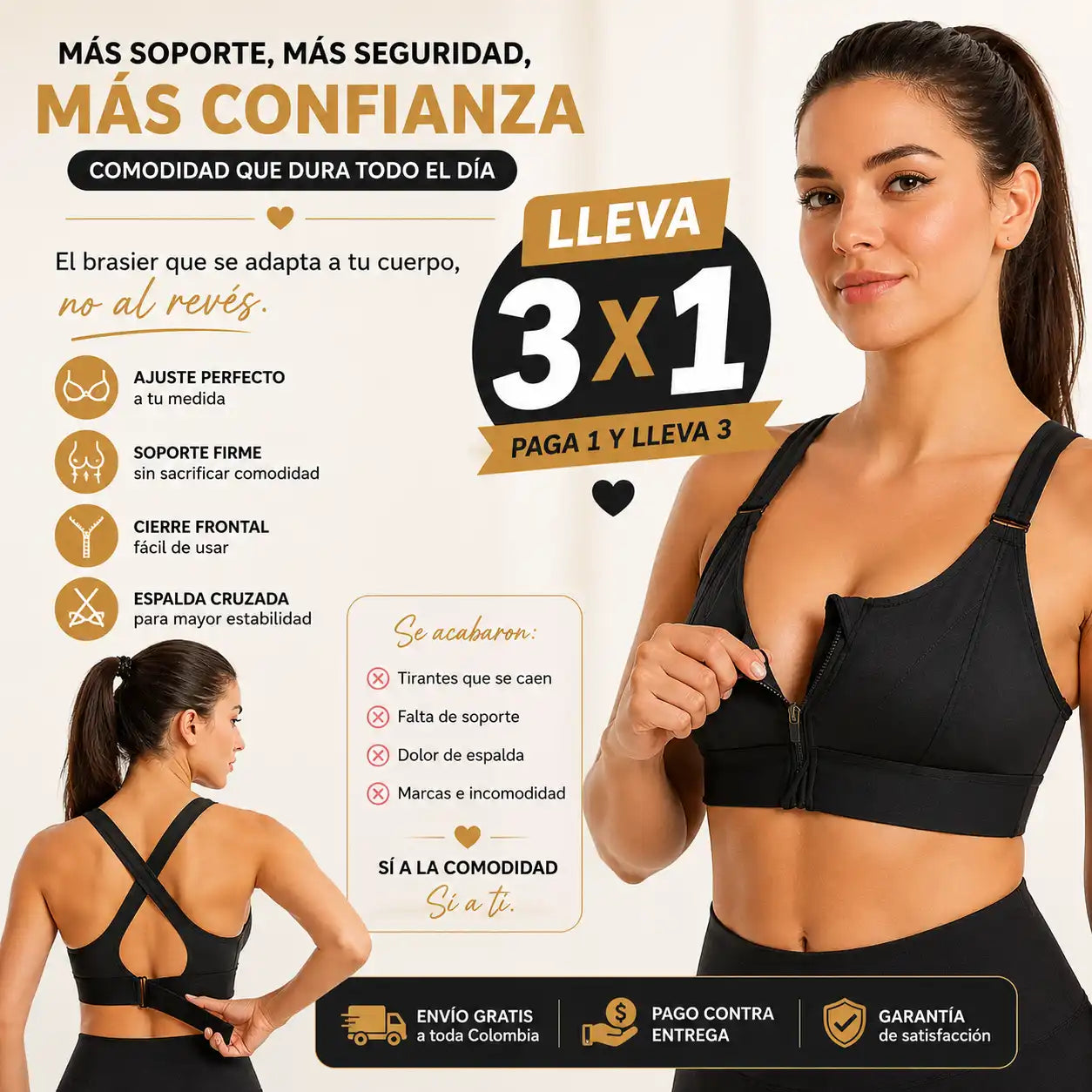 PAGA 1 Y LLEVA 3 - Brasier ajustable- corrige tu postura y realza tu busto sin apretar.