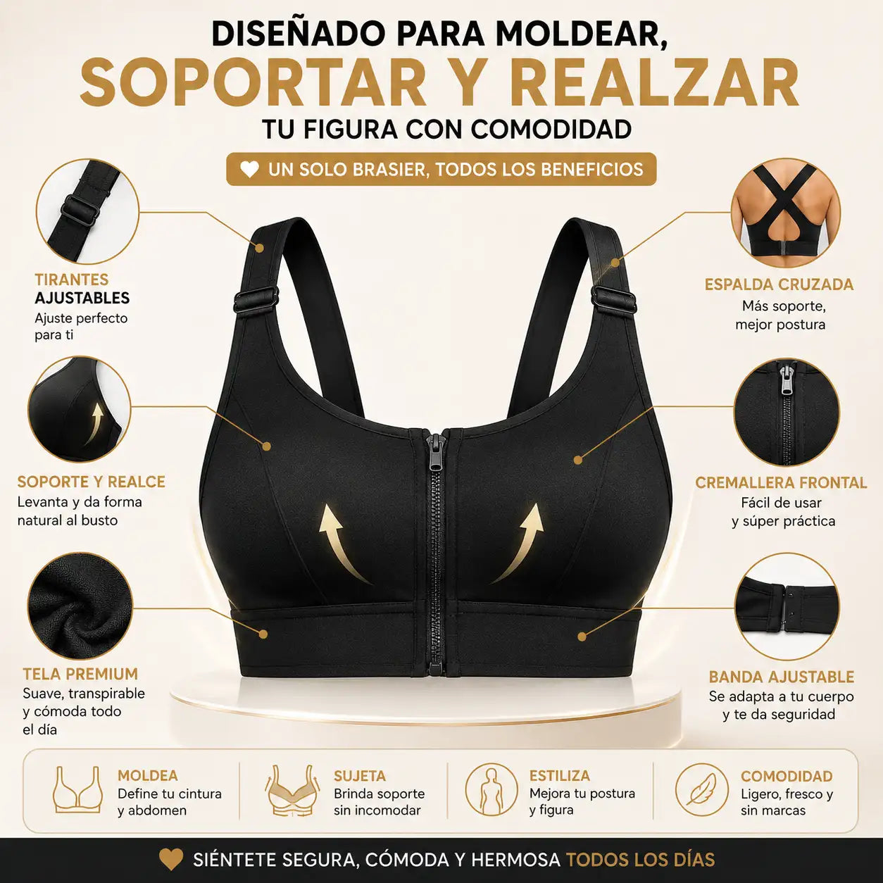 Brasier ajustable- corrige tu postura y realza tu busto sin apretar.