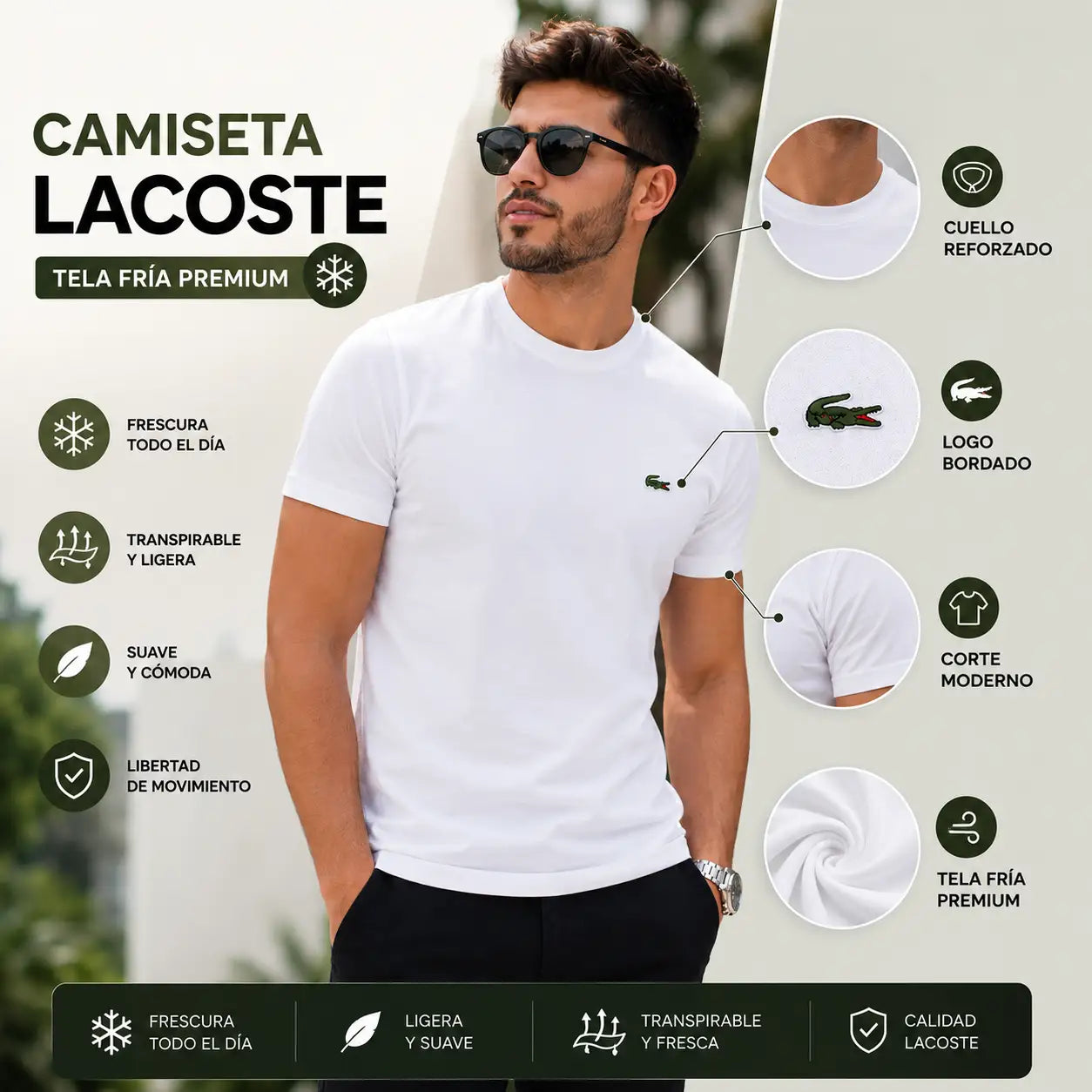 PAGA 1 LLEVA 3 - Camiseta Lacoste tela fria tipo premium- frescura, estilo y comodidad en cualquier ambiente.