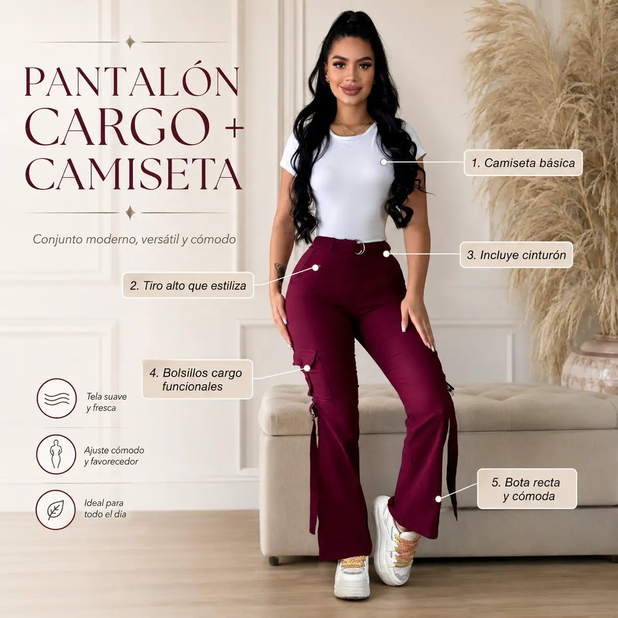 PROMO! PANTALON CARGO + CAMISETA BLANCA 🎁OBSEQUIO CINTURON.🎁