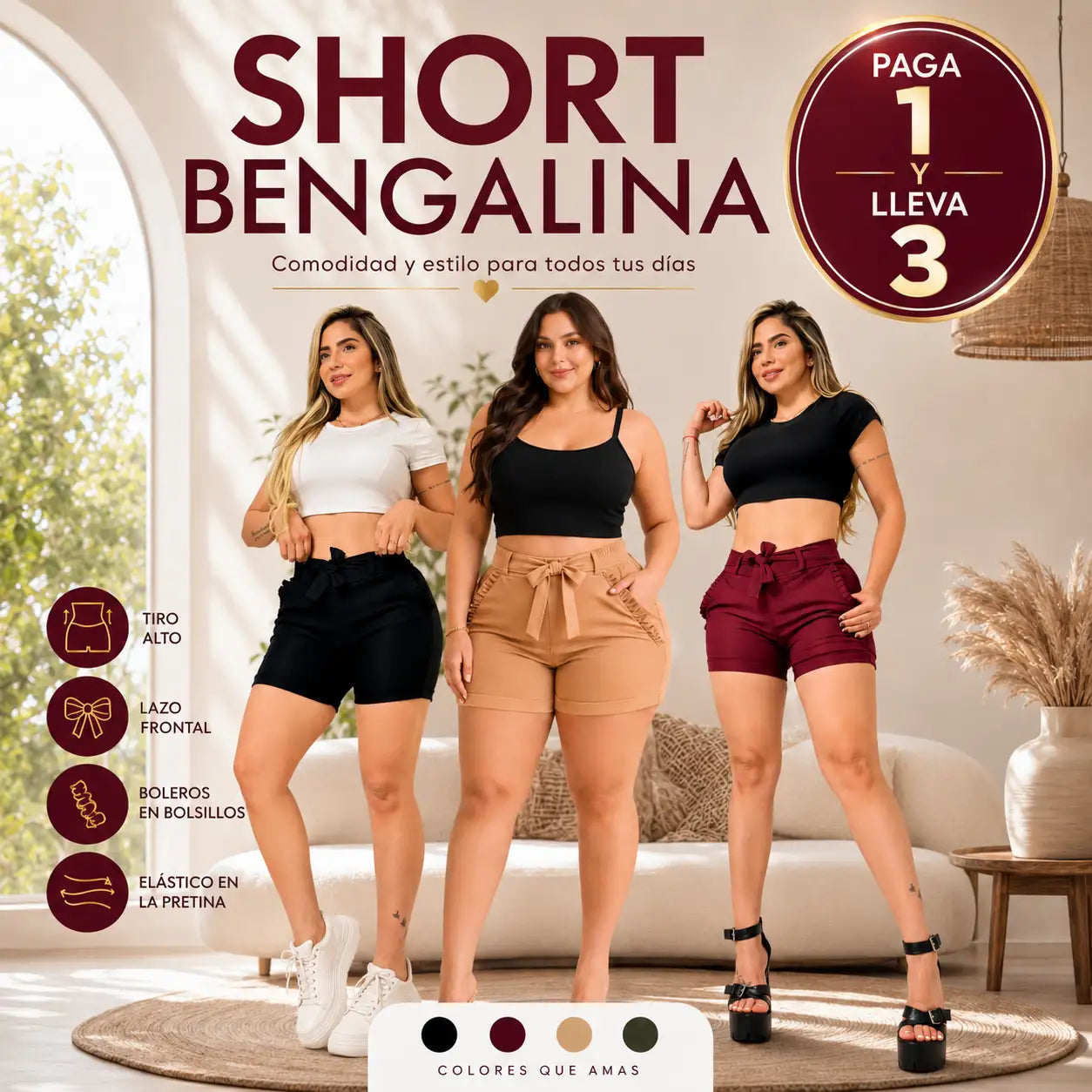 PAGA 1 Y LLEVA 3! SHORT EN BENGALINA - Ideal para lucir tus piernas y verte espectacular.