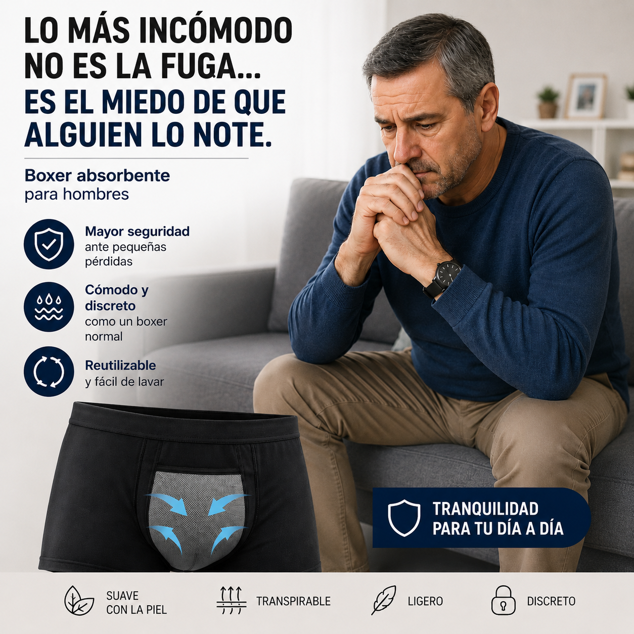 GRAN OFERTA (PAGA 1 Y LLEVA 3) - BOXER INCONTINENCIA 💧 Tecnología diseñada para atrapar pequeñas fugas!