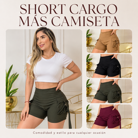 SUPER PROMO! Short cargo+camiseta, conjunto perfecto para sentirte comoda.