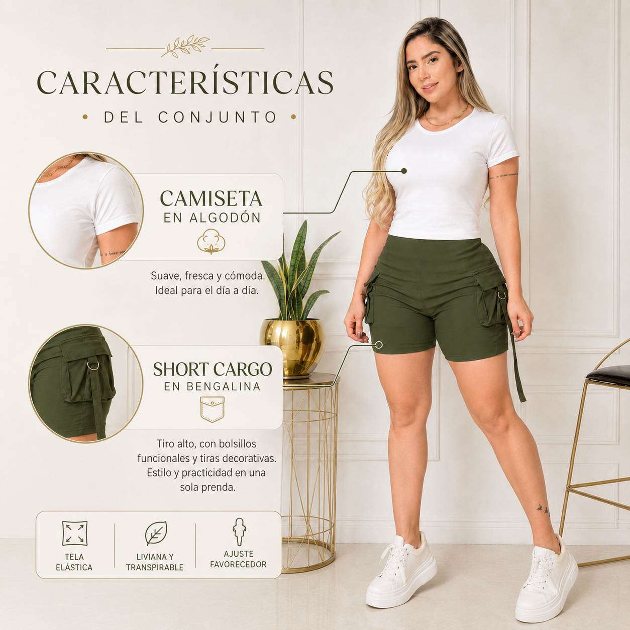 SUPER PROMO! Short cargo+camiseta, conjunto perfecto para sentirte comoda.