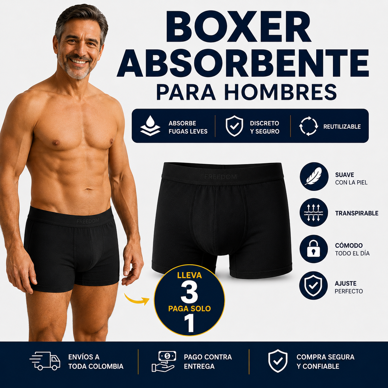 GRAN OFERTA (PAGA 1 Y LLEVA 3) - BOXER INCONTINENCIA 💧 Tecnología diseñada para atrapar pequeñas fugas!