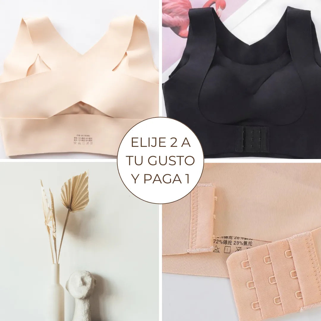 PAGA 1 y LLEVA 2 Brasier corrector de Postura con copa universal -  Corrige tu postura y realza tus senos sin apretar🎁(Negro y Beige)