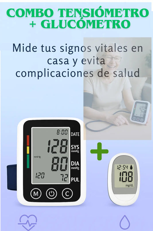 Combo Tensiómetro + Glucómetro Medplus - Toma tus signos rápidamente y en la comodidad de tu casa 🎁 HOY 50% DCTO