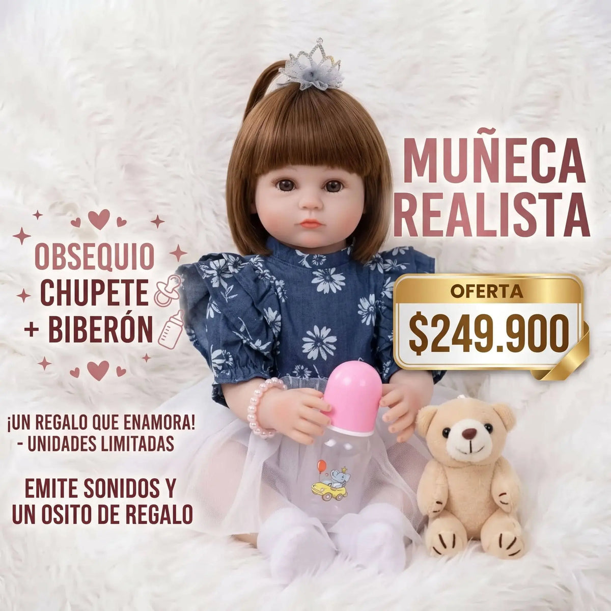 Muñeca de Aspecto Realista - Con Función de Sonido 🎁 GRATIS ACCESORIOS