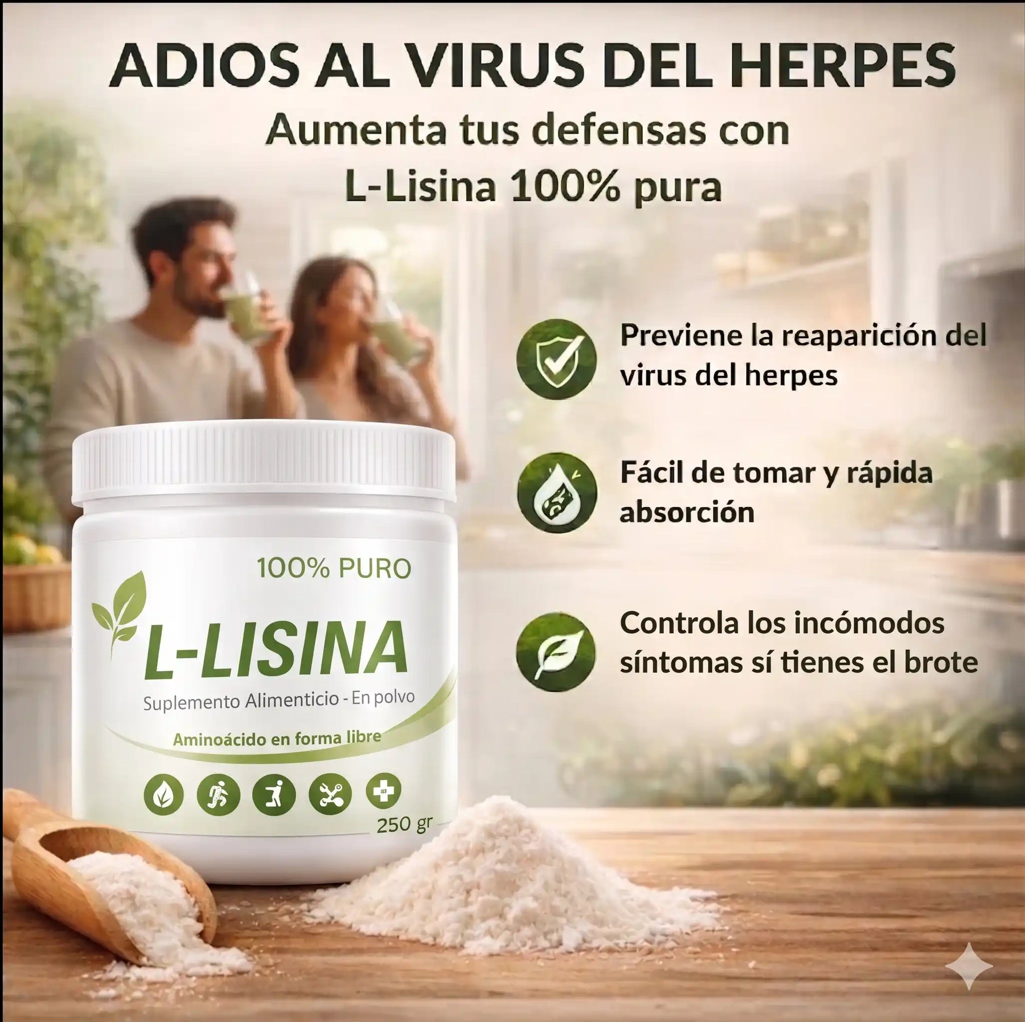 L-Lisina Pura 100% en Polvo: Controla el brote de herpes en tu cuerpo y evita su reaparición.