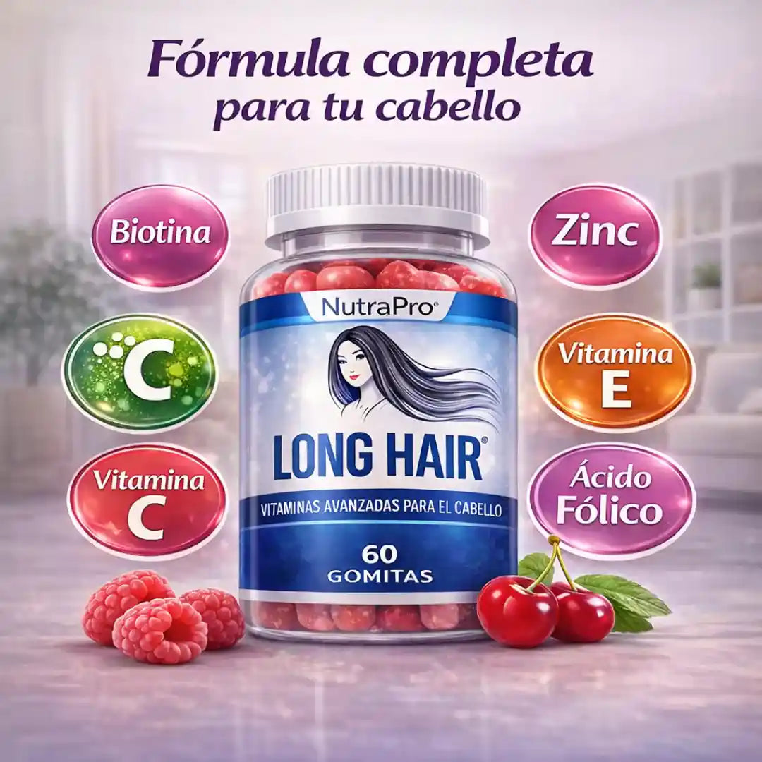 Long Hair Gomitas con Biotina- Recupera la fuerza y el brillo de tu cabello desde la raíz.