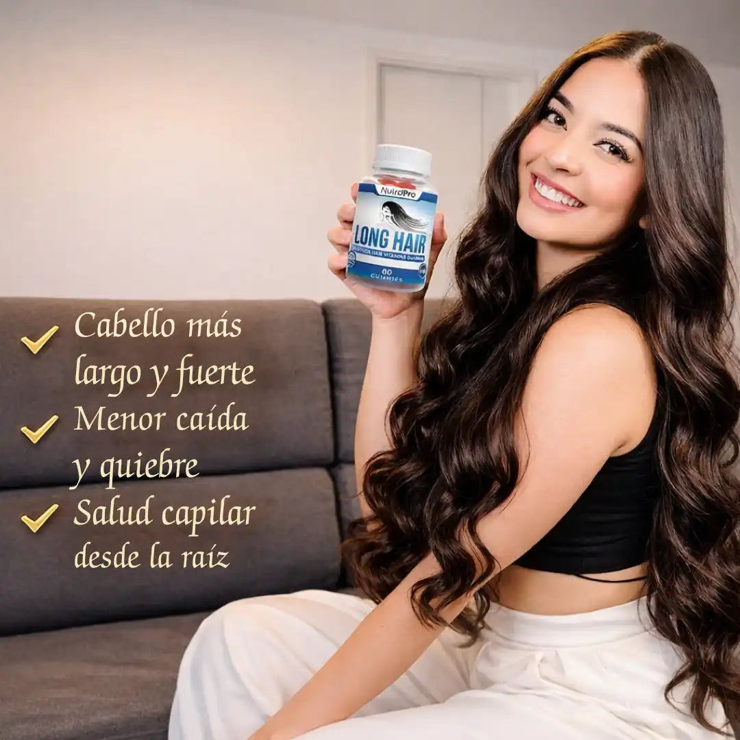 Long Hair Gomitas con Biotina- Recupera la fuerza y el brillo de tu cabello desde la raíz.