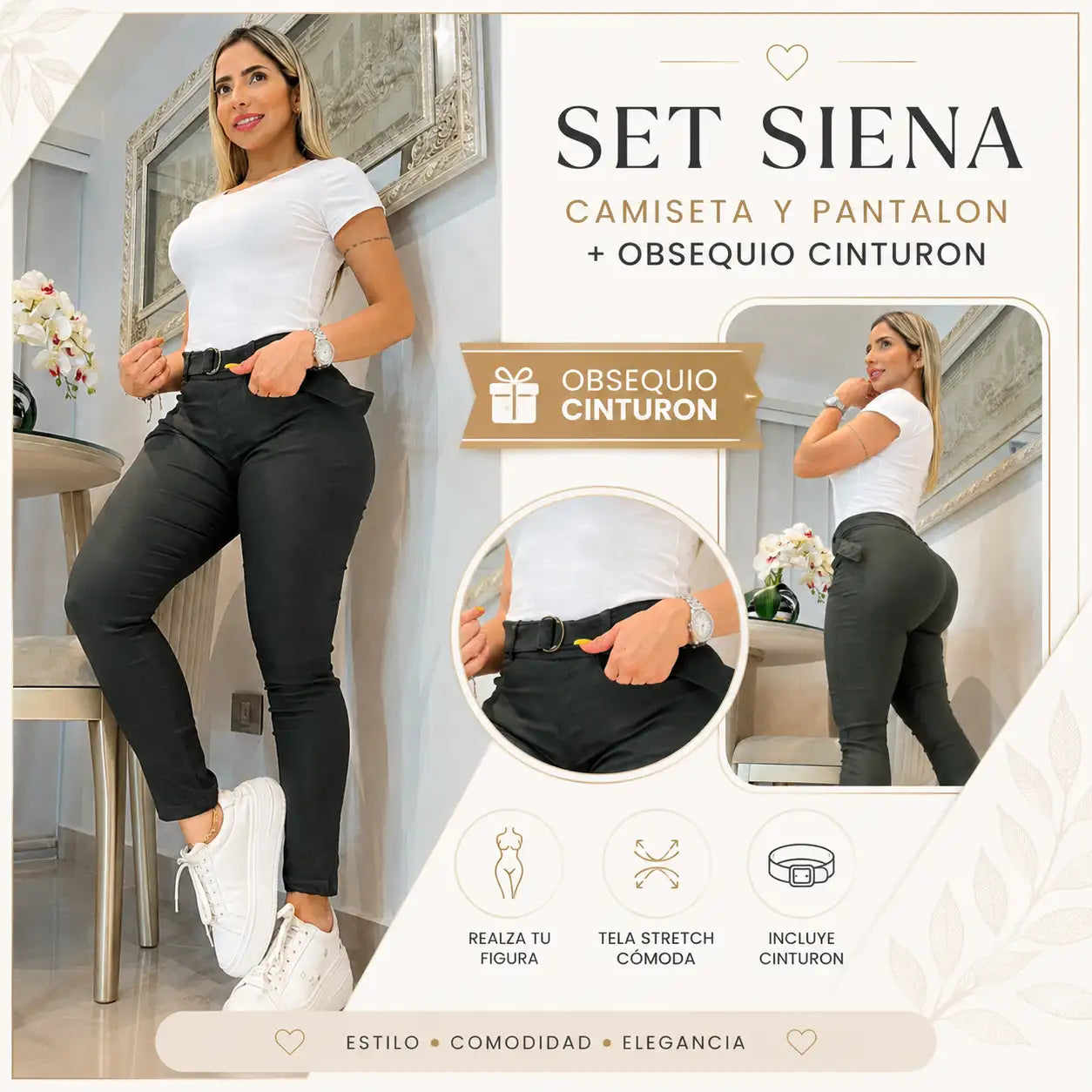 SET SIENA PANTALON Y CAMISETA + OBSEQUIO CINTURON : Todo lo que necesitas para verte linda.